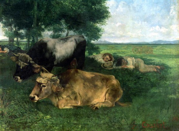 La Siesta Pendant la saison des foins (and detail of animals sleeping under a tree), 1867