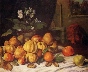 Still Life: Apples, Pears and Primroses on a Table