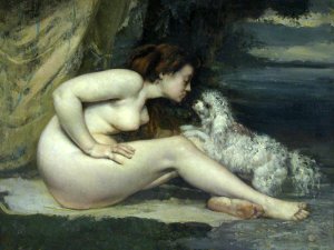 Nude woman with a dog