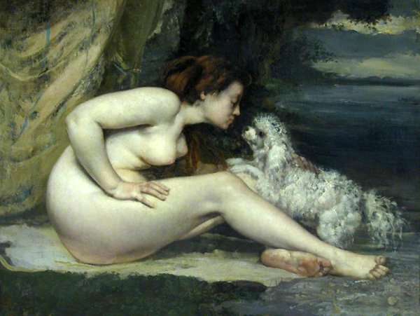 Nude woman with a dog